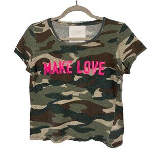 Mother Superior "Make Love" T Shirt Womens XS Camo Linen Blend Short Sleeve